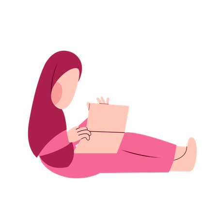 Menina muçulmana lendo livro  Ilustração