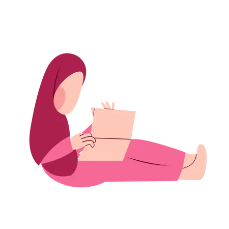 Menina muçulmana lendo livro  Ilustração