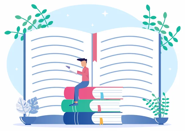 Livro de leitura de menino  Ilustração