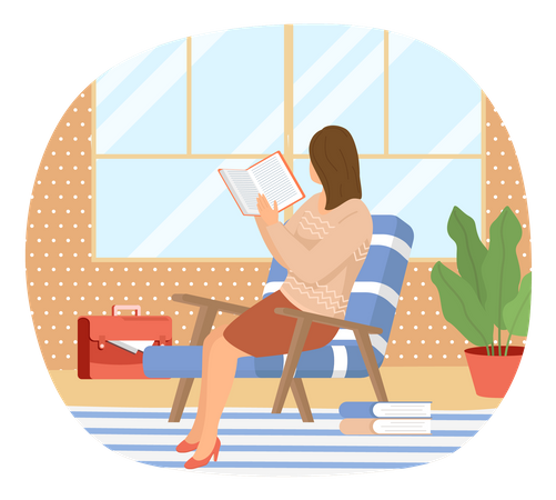 Mulher feliz lendo livro  Ilustração
