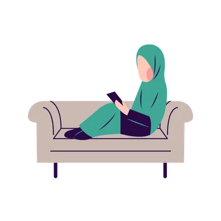 Mulher islâmica lendo livro  Ilustração