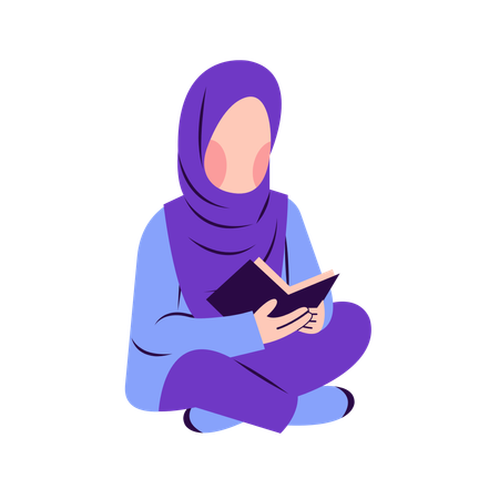 Mulher muçulmana lendo livro  Ilustração