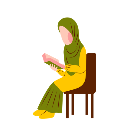 Mulher muçulmana lendo livro  Ilustração