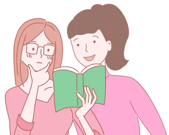 Meninas lendo livro  Ilustração