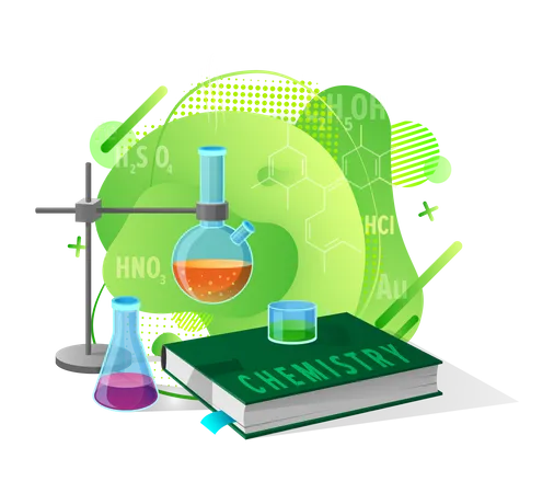 Livro de química com experimentos científicos  Ilustração