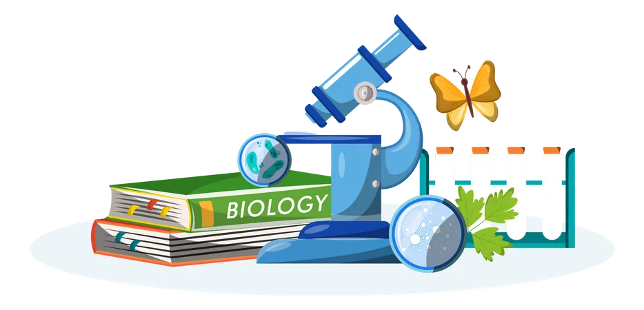 Livro e equipamento de biologia  Ilustração