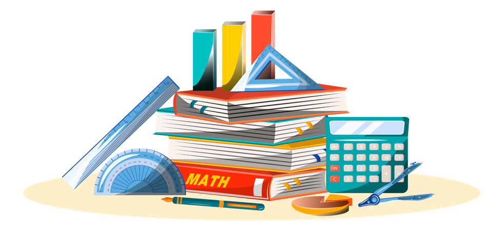 Livro e equipamento de matemática  Ilustração
