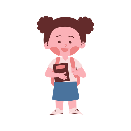 Menina da escola segurando o livro  Ilustração