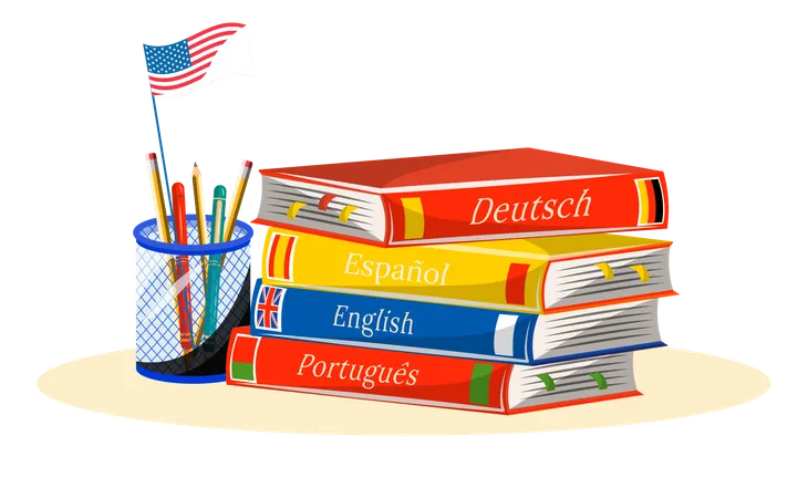 Livros para aprender línguas estrangeiras  Ilustração
