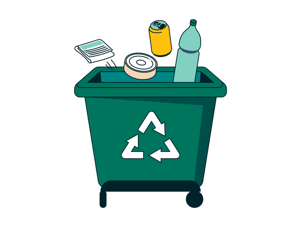 Jogue lixo na lata de reciclagem  Ilustração