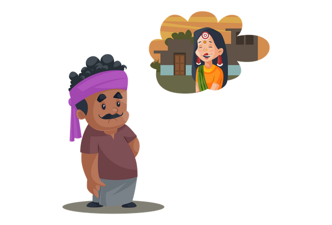 LKW-Fahrer denkt an seine Frau  Illustration