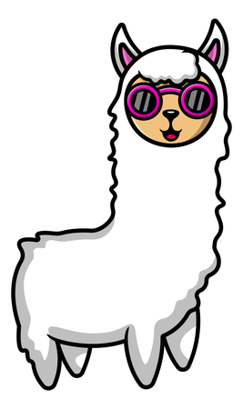 Llama Alpaca de pie con gafas  Ilustración