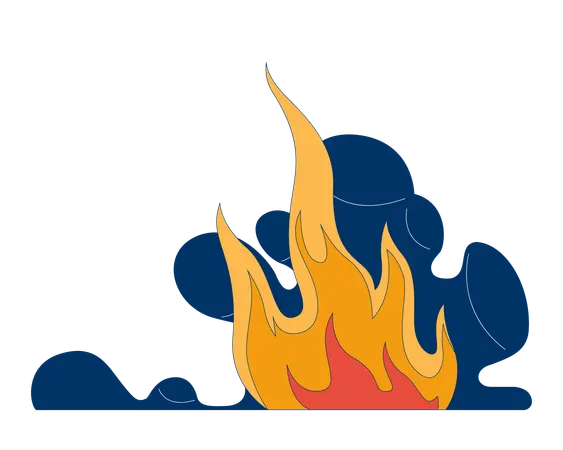 Llamas de fuego con humo elevándose  Ilustración