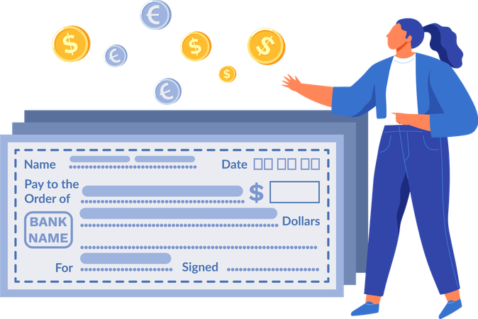 Llenar cheque bancario para transferir fondos  Ilustración