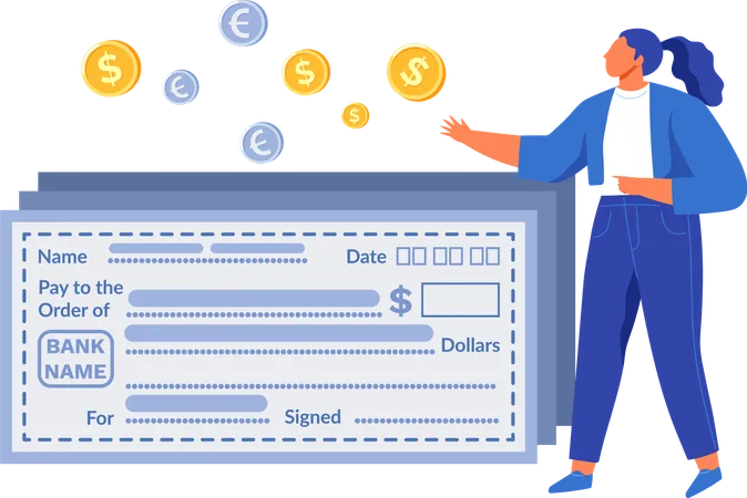 Llenar cheque bancario para transferir fondos  Ilustración