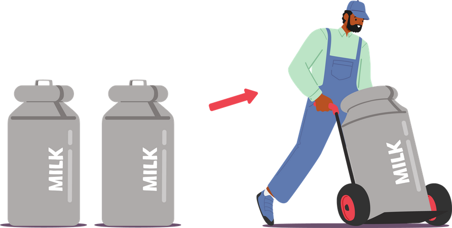 Loader Male Push Trolley with Milk Cistern or Canister  Illustration