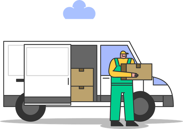 Loader unload goods from truck  Illustration