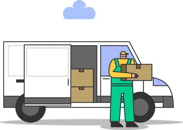 Loader unload goods from truck  Illustration