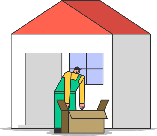 Loader unloading cardboard box Illustration