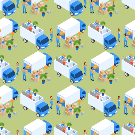 Loading Furniture Truck Seamless Pattern  Illustration