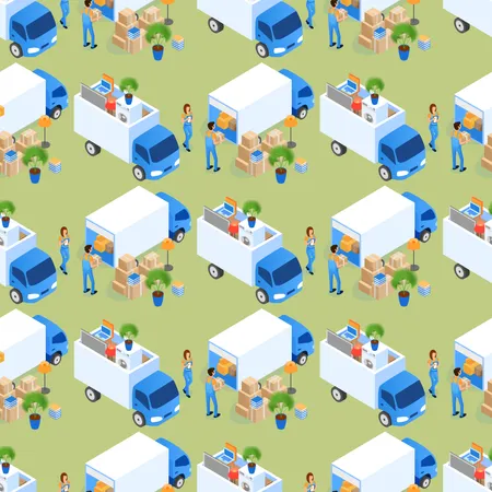 Loading Furniture Truck Seamless Pattern  Illustration