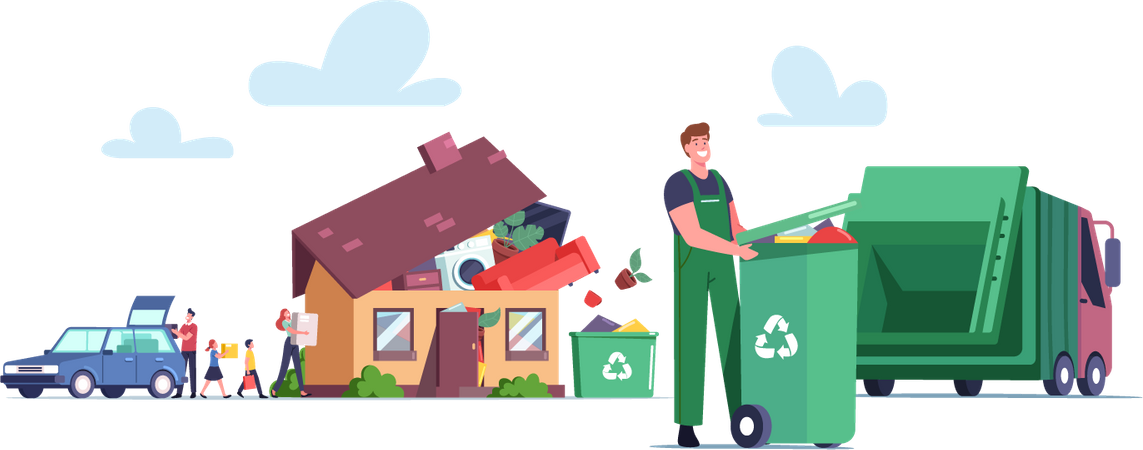Loading Goods from Car to Home Full of Useless Things  Illustration
