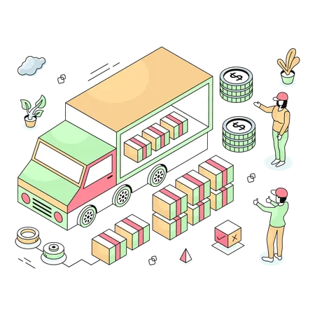 トラックに荷物を積む  イラスト