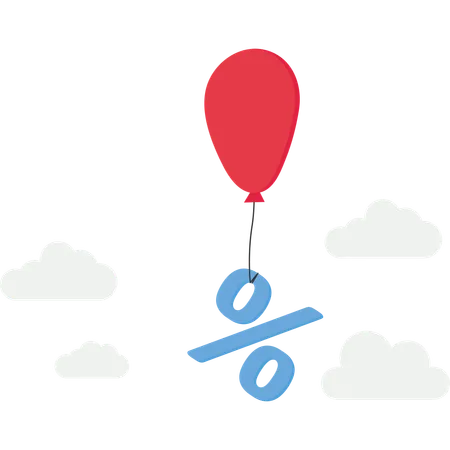 Interest Rate Tax Or VAT Increase Loan And Mortgage Rate Upward Trend Investment Profit Or Dividend Rising Up Concept Air Balloon Tied With Percentage Symbol Flying High Rising Up In The Sky Illustration