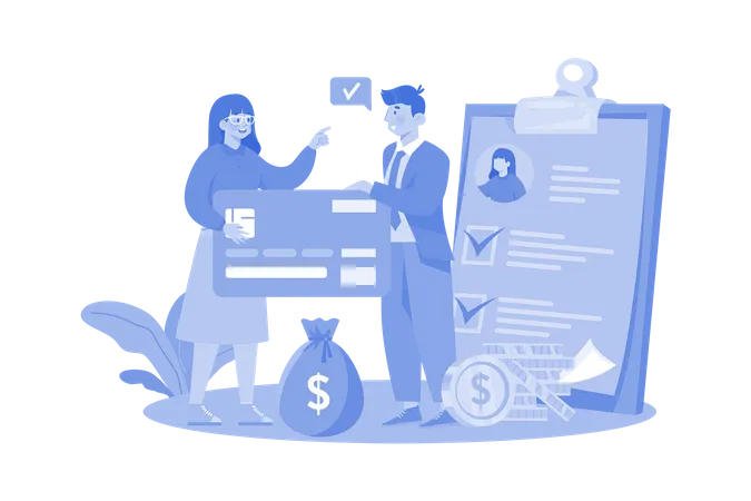 Loan officer assists clients with loan applications  Illustration