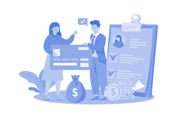 Loan officer assists clients with loan applications  Illustration