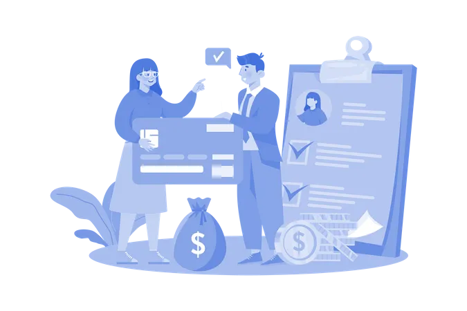Loan Officer Assists Clients With Loan Applications Illustration
