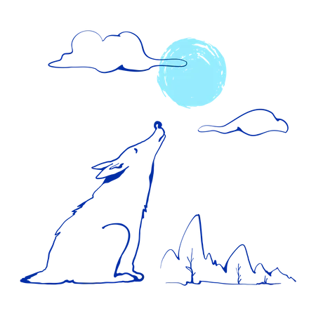 Lobo aúlla a la luna  Ilustración