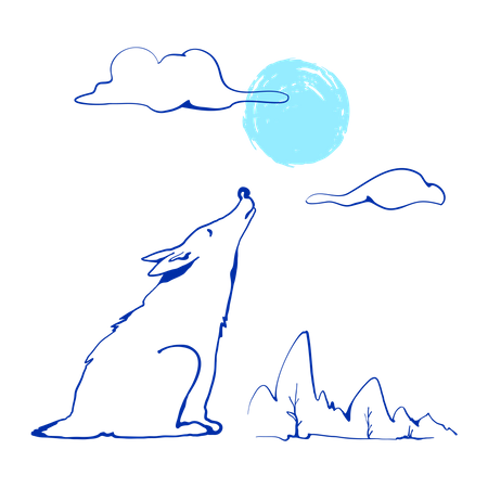 Lobo uiva para a lua  Ilustração