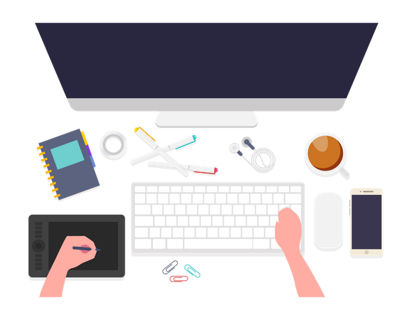 Local de trabalho de web design  Ilustração