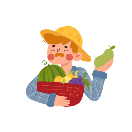 Local Farmer Man holding fruits  Illustration