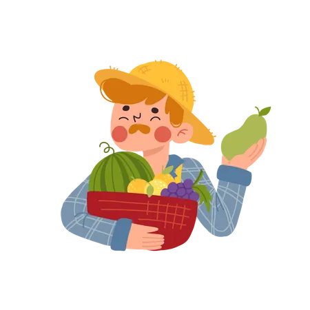 Local Farmer Man holding fruits  Illustration