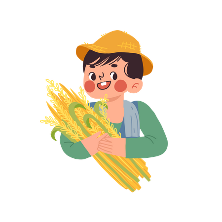 Local farmer man holding rice plant  Illustration