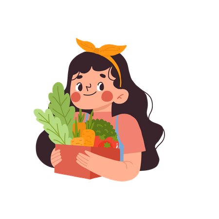 Local Farmer woman holding vegetables  Illustration
