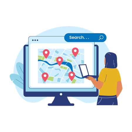 Local SEO with Computer Map and Location Pins Illustration  Illustration