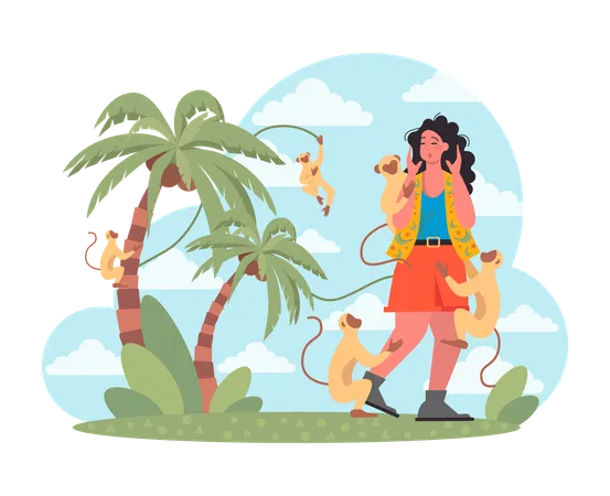 Local Wild Animals Attack A Character Bad Vacation Experience Unlucky Tourist Having Problems During Their Trip Unhappy Character Travel Abroad Flat Vector Illustration Illustration