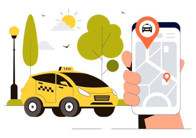 Localisation de taxi en ligne sur mobile  Illustration