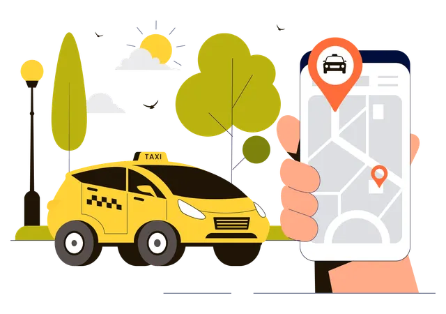 Localisation de taxi en ligne sur mobile  Illustration