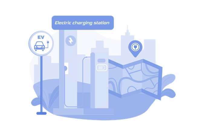 Localização da estação de carregamento elétrico  Ilustração