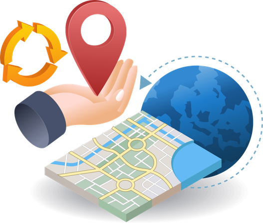 Location pin with map in hand  Illustration