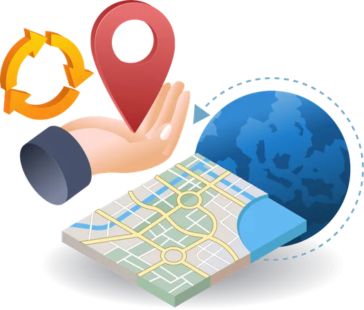 Location pin with map in hand  Illustration