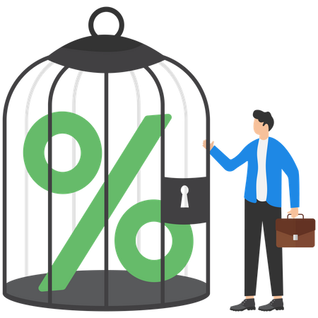 Lock interest rates in birdcage  Illustration