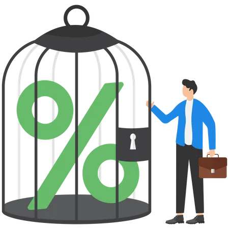 Lock Interest Rates In Birdcage Vector Illustration In Flat Style イラスト