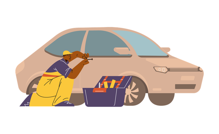 Locksmith repairing car locks  Illustration