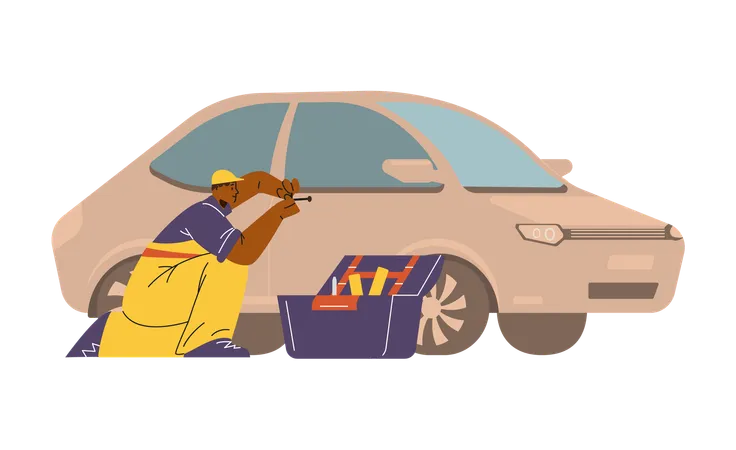 Locksmith repairing car locks  Illustration