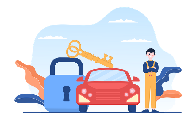 Locksmith repairman at car door repair  Illustration